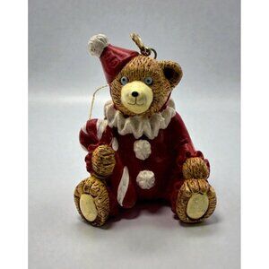 Teddy Bear Circus Clown Christmas Ornament Red White Candy Cane Holiday Decor